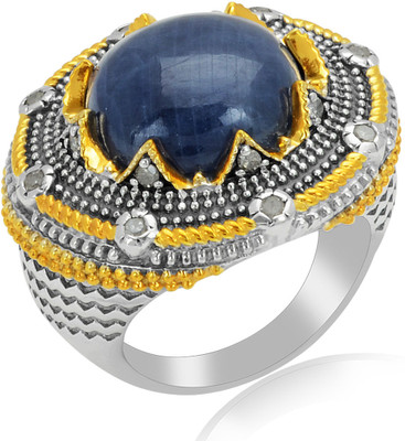 46% OFF on RosesNRibbons Women's Whim Sterling Silver Sapphire, Diamond Rhodium, 18K Yellow Gold Plated Ring