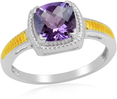 62% OFF on RosesNRibbons Sterling Silver Amethyst Rhodium, 18K Yellow Gold Plated Ring