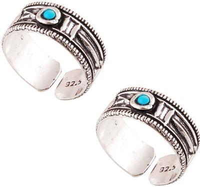 16% OFF on Amogh Designer Silver Turquoise Toe Ring Set