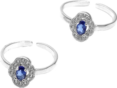 Jewel Craft Silver Sapphire, Cubic Zirconia Rhodium Plated Toe Ring