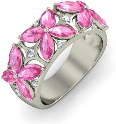 BlueStone The Bougainvillea White Gold Diamond, Sapphire 18K White Gold Plated 18 K Ring