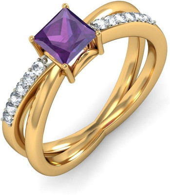 10% OFF on BlueStone The Elignia Gold Diamond, Amethyst 18K Yellow Gold Plated 18 K Ring