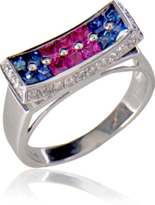 15% OFF on Rakam Gold Sapphire, Diamond 14K White Gold Plated 14 K Ring