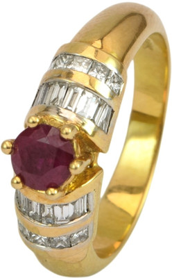 Rakam Gold Ruby, Diamond 18K Yellow Gold Plated 18 K Ring