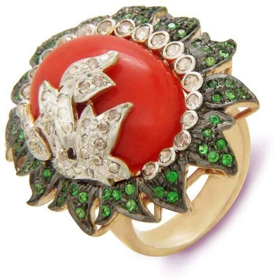 21% OFF on Velvetcase Floral Coral Silver Ring