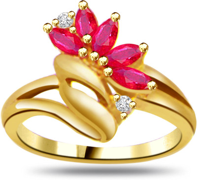 30% OFF on Surat Diamond Flower Shape Diamond & Ruby Ring SDR965 Yellow Gold Diamond, Ruby 18 K Ring