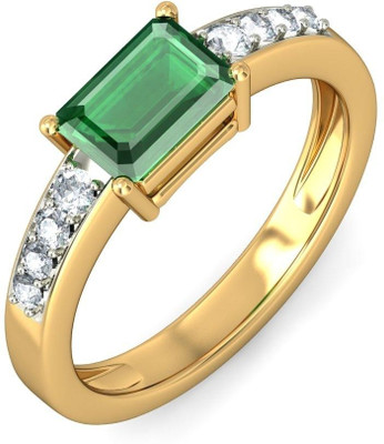 BlueStone The Rohal Gold Diamond, Emerald 18K Yellow Gold Plated 18 K Ring