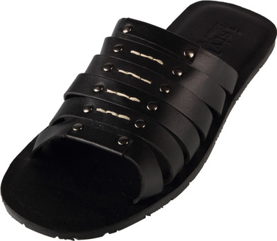 iStyle Leathers Black Buttoned Leather Sandals