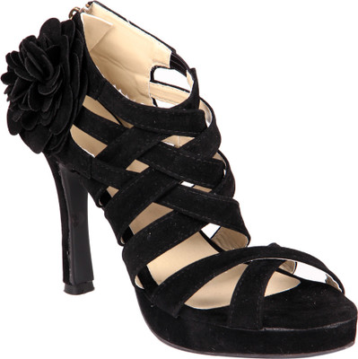 41% OFF on Soft & Sleek Black Suede Flower Girls Heels