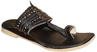 59% OFF on Authority Bright Black Leather Kolhapuri Leather Sandals