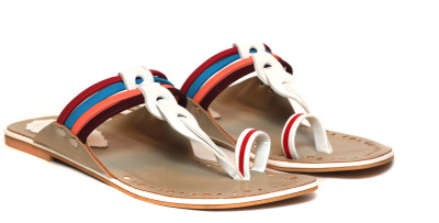 Craze Shop Multi White Kohlapuri Flats