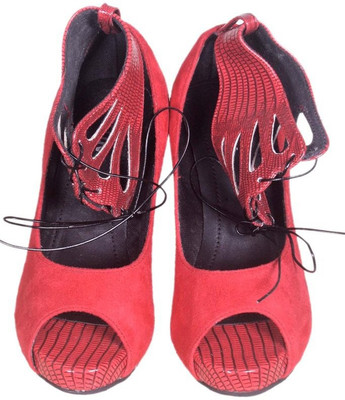 12% OFF on Thy Luv Red Ankle Peep Toe Heels