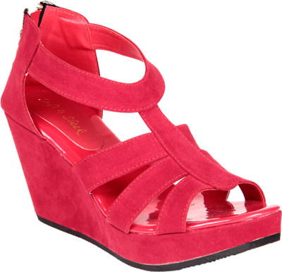 Soft & Sleek Red Suede Strap Girls Wedges