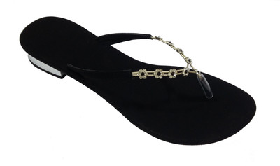 38% OFF on Milano Black Slip-ons with Swarowski v straps Flats