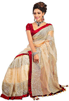 ETHNICPARK Self Design Bollywood Net Sari: Sari