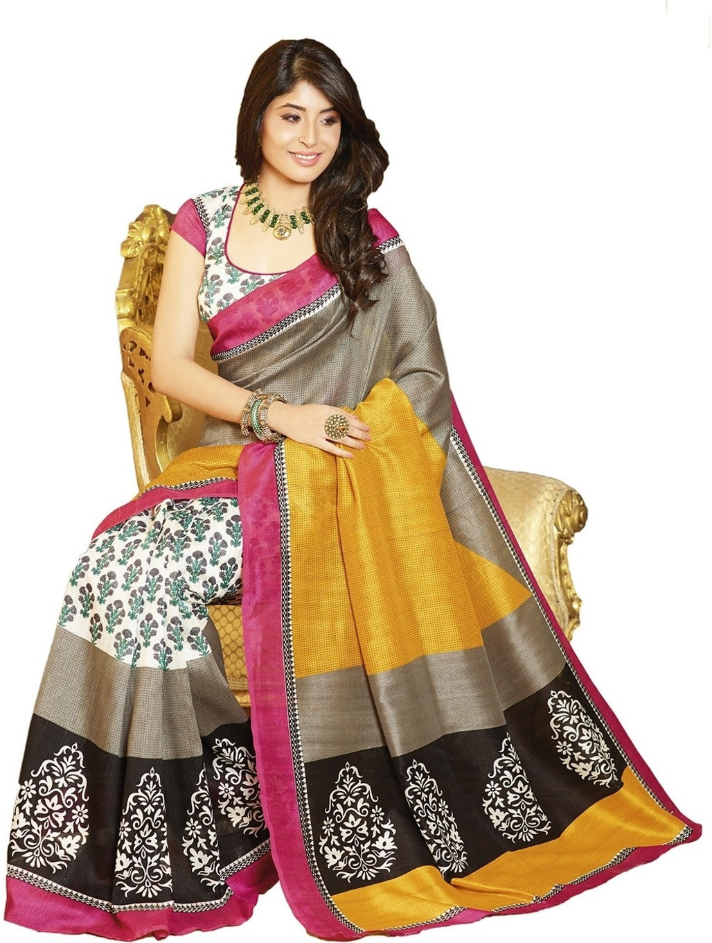 Click Sarees Printed Mysore Art Silk Sari Buy Multicolor Click Sarees