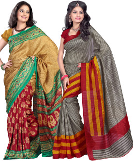 Combo Deals Printed, Checkered Fashion Silk Sari