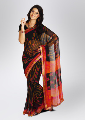 Mrignain Printed Chiffon, Synthetic Sari