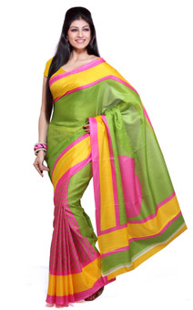 Ishin Printed, Striped Fashion Art Silk Sari