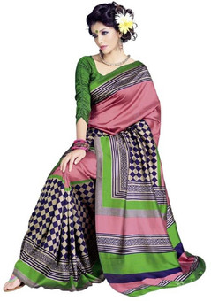 Saran Checkered Bollywood Art Silk Sari