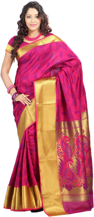 Varkala Silk Sarees Floral Print Kanjivaram Jacquard Sari