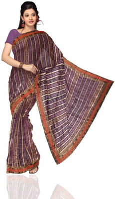 Unnati Silks Striped Banarasi Cotton, Net Sari Unnati Silks Striped Banarasi Cotton, Net Sari