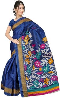 Lime Fashion Floral Print Bhagalpuri Handloom Art Silk Sari