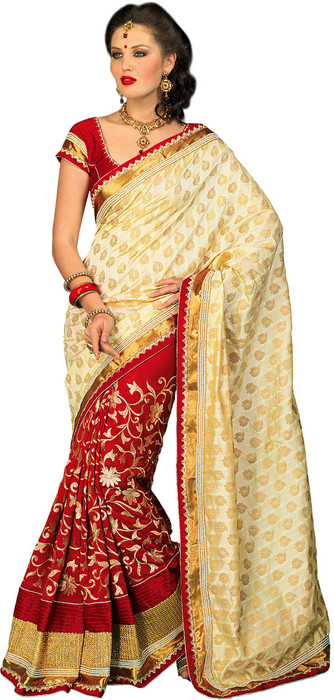 Chirag Sarees Self Design Embroidered Embellished Art Silk Sari