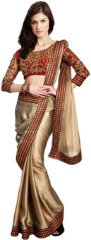 Nj Fabric Self Design Bollywood Silk, Georgette Sari