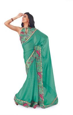 65% OFF on Taanshi Printed Rajshahi Satin Sari