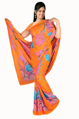 62% OFF on Khazana Bazaar Floral Print Leheria Georgette Sari