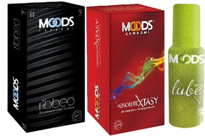 Moods Premium Ribbed & Xtasy Combo with Lube