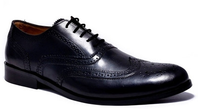 Buy Black Shiny Patent Leather Look Pointed Toe Brogue Lace Up