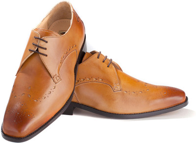 Walker Styleways Elegant Tan Leather Brogue Lace Up Shoes Walker Styleways Elegant Tan Leather Brogue Lace Up Shoes