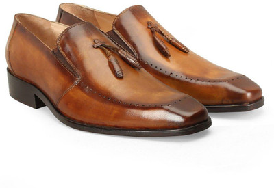 Brune Tan Color 100% Genuine Leather Formal Slip-on Shoes With Stylish Tassel For Men/Hand Finished Leather Shoe/Hand Painted Leather Shoe /Designer Formal Shoe For Men/Branded Leather Shoe For Men/Stylish Formal Shoe/Extra Comfortable Formal Shoe/Slip Re