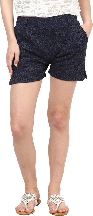 Sakhi Sang Navy Blue Jacquard Printed Women's Basic Shorts