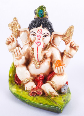 The Nodding Head Lord Ganesha Sitting on Leaf with Modak Showpiece - 7 cm The Nodding Head Lord Ganesha Sitting on Leaf with Modak Showpiece - 7 cm