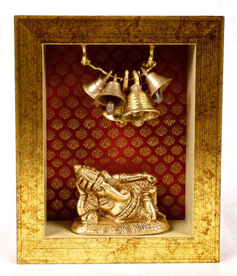 The Nodding Head Temple Brass Recline Ganesha with Bells and Fabric design Showpiece - 15 cm The Nodding Head Temple Brass Recline Ganesha with Bells and Fabric design Showpiece - 15 cm