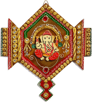 35% OFF on Aapno Rajasthan Ganesh Ji Wall D?cor In Wood And Clay Art Showpiece - 25.4 cm