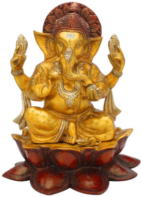StatueStudio Ganesha Golden Yellow On Lotus Flower Showpiece - 30.48 cm