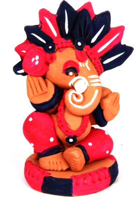 27% OFF on Adaa Terracotta - Handpainted Red Indian Ganesha (Pink and Blue) Showpiece - 8.9 cm