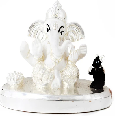 9% OFF on Ghasitaram Gifts Silver White Ganesha with Mushak Showpiece - 8 cm 9% OFF on Ghasitaram Gifts Silver White Ganesha with Mushak Showpiece - 8 cm