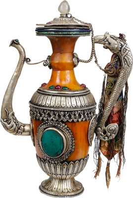 15% OFF on Exotic India Amber Dust Ritual Kettle with Dragon Handle Showpiece - 35.56 cm Silver, Multicolor