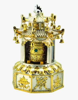 20% OFF on Vastughar Premium Quality Gold Coloured Metal Tibetan White Solar Power Pagoda Prayer Wheel Showpiece - 12.06 cm