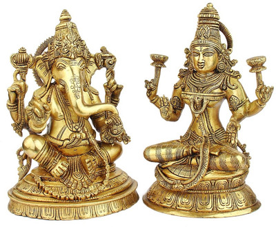 Statuestudio Ganesha Laxmi with Jewellery Pair Showpiece - 25.4 cm Statuestudio Ganesha Laxmi with Jewellery Pair Showpiece - 25.4 cm