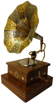 34% OFF on Pindia Ventage Dummy Miniature Brass Work Wooden Gramophone Showpiece - 24 cm