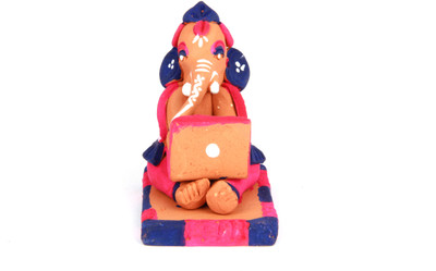 27% OFF on Adaa Terracotta - Laptop Ganesha (Pink) Showpiece - 7.5 cm