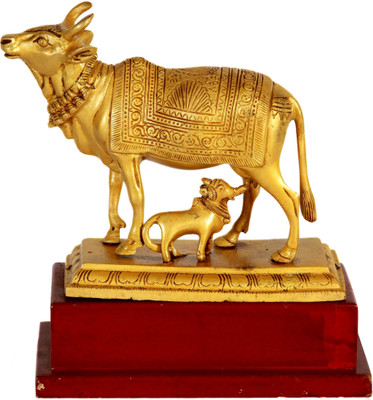 20% OFF on Exotic India Cow and Calf on Wooden Stand Showpiece - 19.05 cm