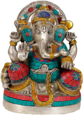 20% OFF on Exotic India Four Armed Seated Ganesha with Trident Tilaka on His Forehead Showpiece - 24.13 cm
