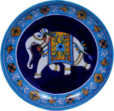 43% OFF on Vaah Blue Pottery Wall Decor Plate with Elephant Design Showpiece - 5 cm